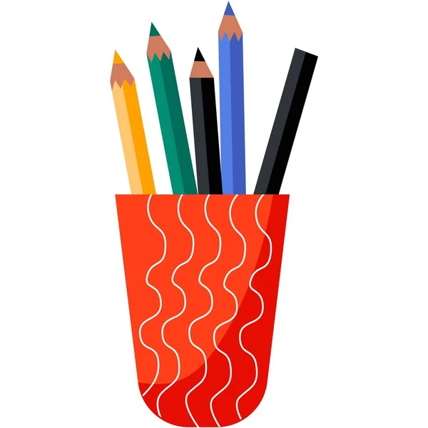 鉛筆ベクターアイコンでカップ 学校教育とオフィスのための文房具は 白い背景で孤立しました イラストの場合に書いたり 装置を描いたりします 学校に戻る アートクラスのロゴ ロイヤリティフリーのストックイラスト