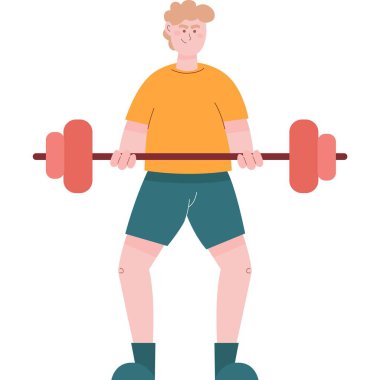 Vektör adam halter ikonunu tutuyor. Beyaz arka planda izole edilmiş ağırlığı olan bir adam. Ağırlık kaldırmak ve vücut geliştirmek. Aktif sağlıklı yaşam tarzı