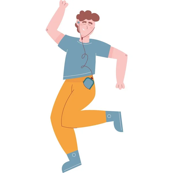 Икона Счастливого Человека Векторный Позитивный Парень Наушниках Слушающий Музыку Танцующий — стоковый вектор