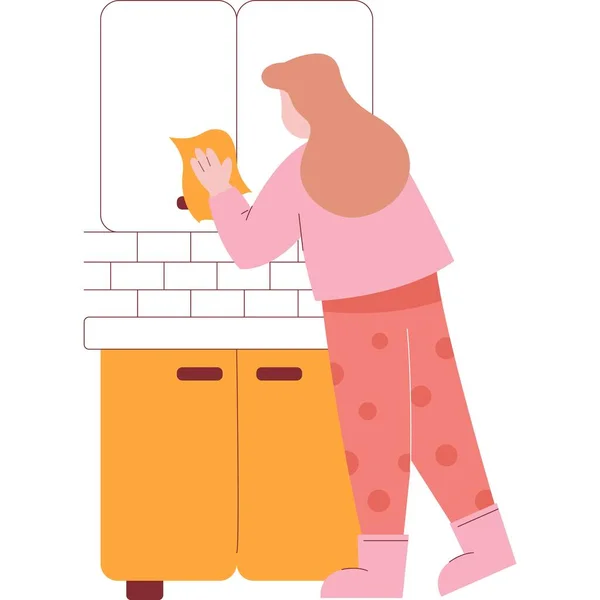 Woman Cleaning Home Icon Vector Housewife Washing Bathroom Mirror Isolated — Stock Vector