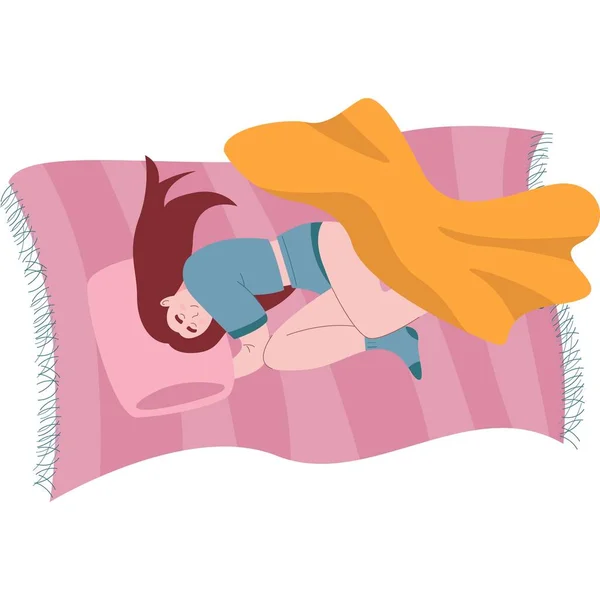 Vector Woman Sleeping Icon Girl Character Bed Having Night Dream — Stock Vector