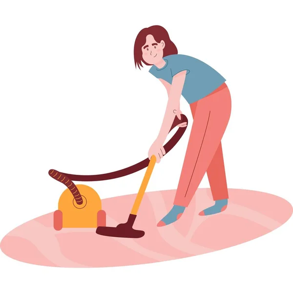 Wanita Lantai Bersih Dengan Ikon Vektor Vacuum Cleaner Ibu Rumah - Stok Vektor