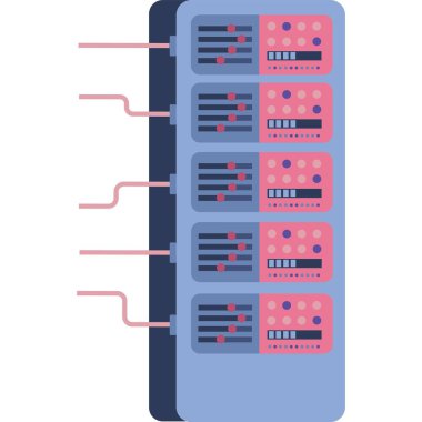 Sunucu raf vektörü sunuluyor. Veri merkezi ekipman simgesi. Beyaz arkaplanda izole edilmiş bulut depolama ekipmanları