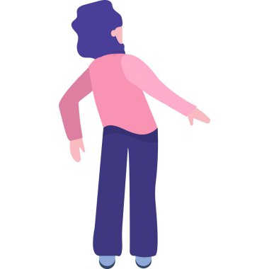 Kadın karakter vektörü. Kadın şok yüz ifadesi simgesi. Arkaya bakan kişi duygusal açıdan hayrete düşmüş.