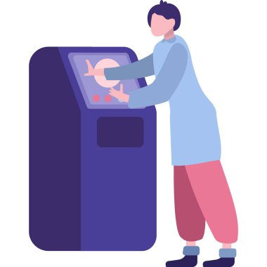 Kontrol paneli ile çalışan bir kadın komut vektör simgesine giriyor. Elektrik santrali otomasyon sistemi beyaz arkaplanda izole edildi