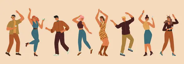 Junge Leute Tanzen Zum Abschied Glücklich Positiver Mann Und Frau Vektorgrafiken