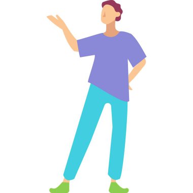 El vektör ikonuyla hareket eden bir adam. İşadamı beyaz arka planda izole edilmiş bir şey gösteriyor. Reklam kavramı