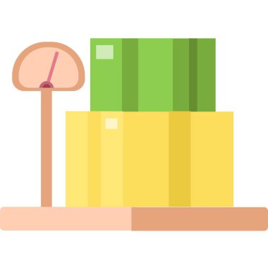 Ağırlık kutusu vektörü. Kargo malları ikonunu tartmak için ölçekler. Teslimat ve depo lojistik konsepti