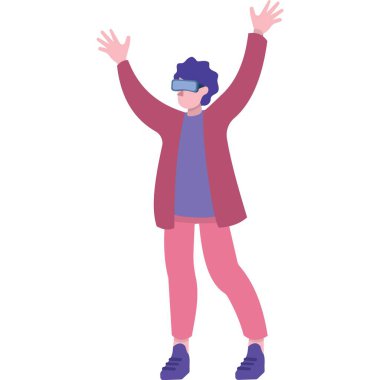 Sanal gerçeklik ikonu. Beyaz arkaplanda izole edilmiş oyun için vr gözlük takan vektör adam