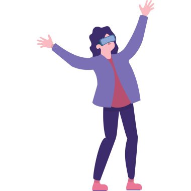 Sanal gerçeklik ikonu. Beyaz arkaplanda izole edilmiş oyun için vr gözlüklü kadın