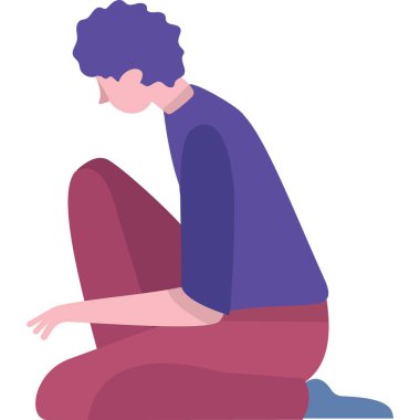 Ekoloji ikonu. Vektör adam bitki yetiştiriyor. Diz çöküp beyaz arka planda izole bir şekilde oturan adam. Çevre koruma