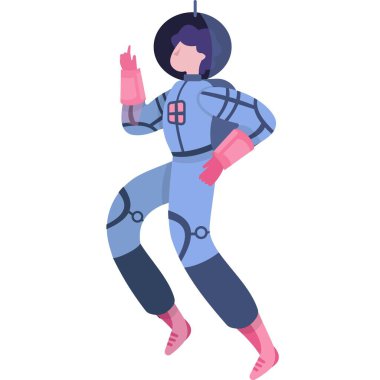 Astronot simgesi. Uzay karakteri düz vektörü. Takım elbiseli ve kasklı bir uzay adamı. İnsanlar ve evren kavramı. Uzay giysisindeki kozmonot beyaz arkaplanda izole edildi