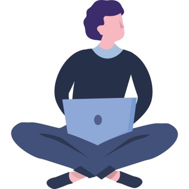 Bilgisayarda sohbet eden adam çevrimiçi vektör simgesi. İnsanlar ve dijital iş adamları. Sanal sosyal iletişim, uzak internet işi, eğitim web konferansı