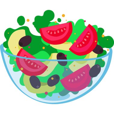 Taze meyve ve sebze salatası vektör vegan gıda ve içecek beyaz arka planda izole edilmiş ikon