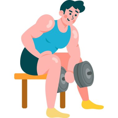 Atletik adam beyaz arkaplanda izole edilmiş halter vektör ikonu ile bisepsleri pompalıyor