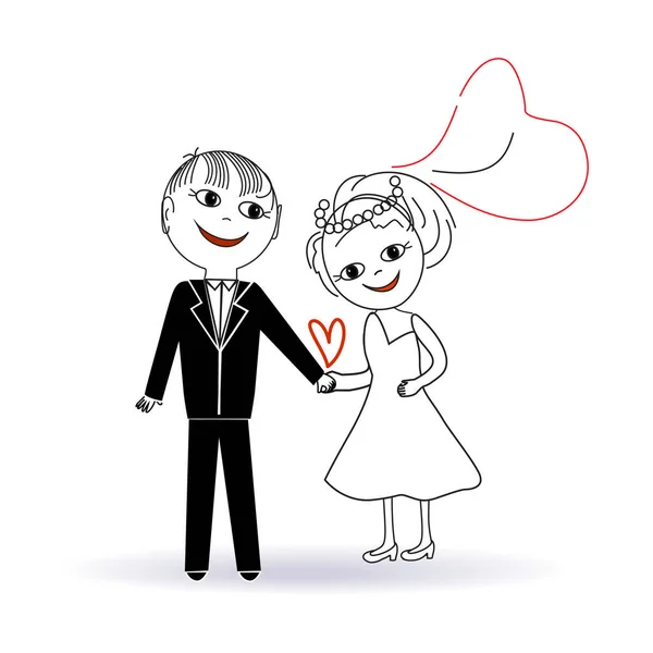 Bruid Bruidegom Hun Trouwdag Cartoon Vector Illustratie — Stockvector