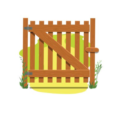 Wooden gate in the village. Vector.