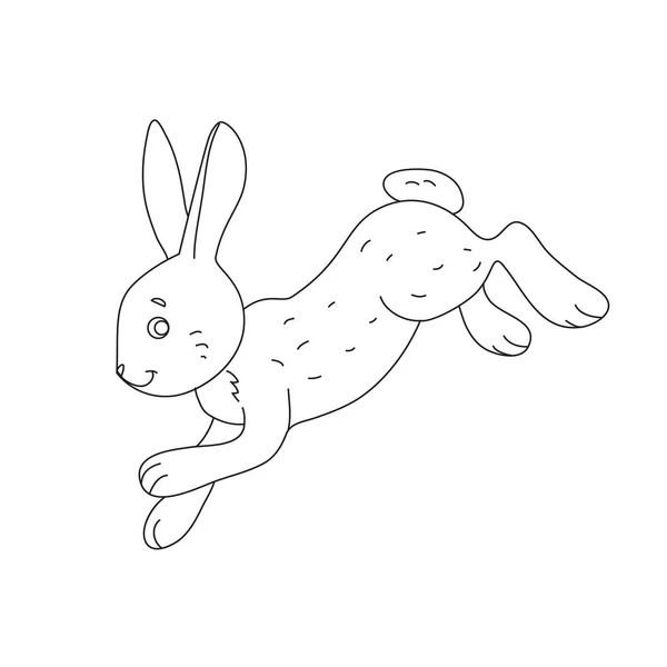 Outline drawing of a jumping cartoon hare. Vector.