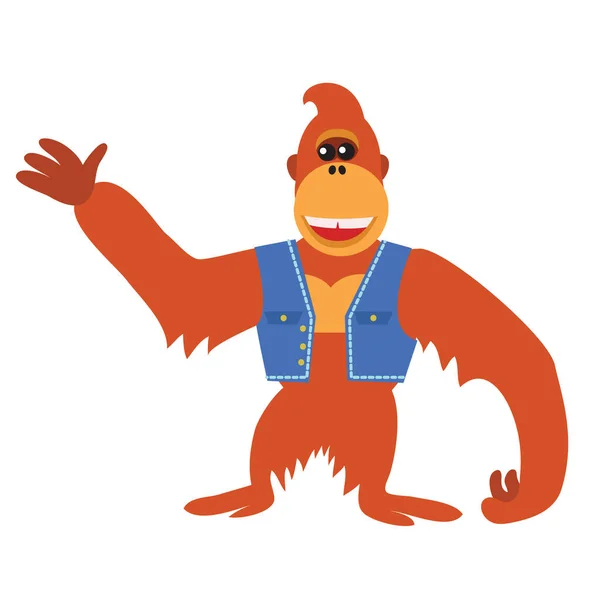 Funny cartoon orangutan waving his hand. Vector.