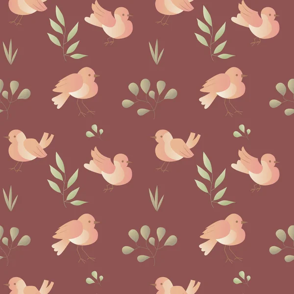 Leaves Bird Seamless Pattern Vintage Style Natural Background Fabrics Textiles — Stock Vector