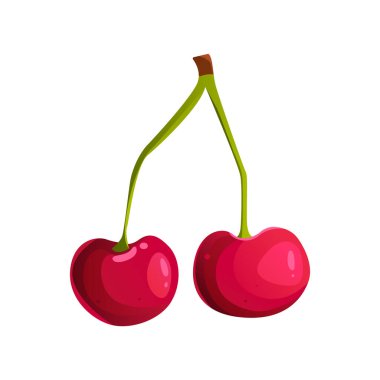 Kiraz. Çizgi film tarzında vektör illüstrasyonu. Beyaz bir arka planda izole edilmiş. Organik taze sağlıklı yiyecekler. Çiftlik meyvesi. 