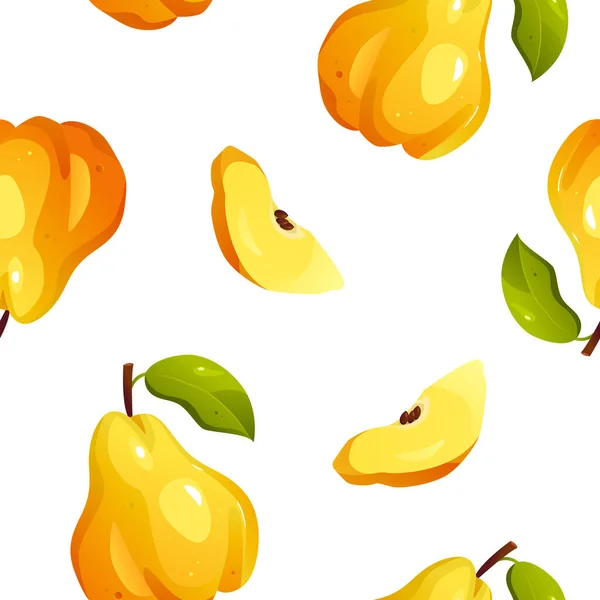 Vector Seamless Pattern Quince Illustration Cartoon Style Fruit Design Label — Archivo Imágenes Vectoriales