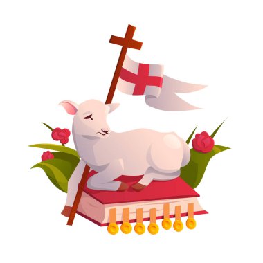 The Lamb of God. Religion symbol. Vector Christian illustration in Cartoon Style. Happy Easter.