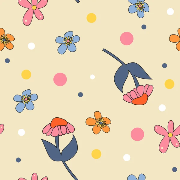 Soyut Çiçeklerle Hippi Stili Vektör Arkaplanı Kumaşlar Tekstil Duvar Kağıtları — Stok Vektör