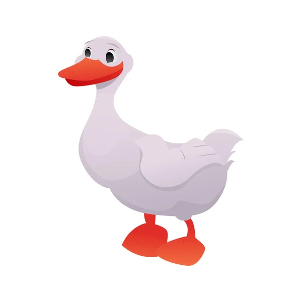 Cute Duck Isolated White Poultry Farm Animal Vector Illustration Cartoon — Stock Vector