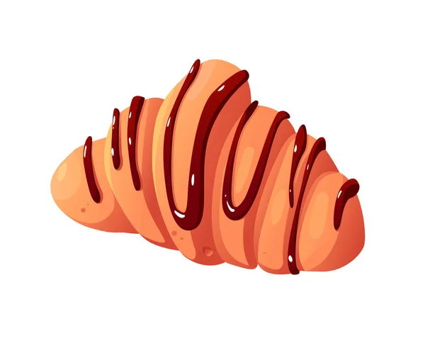 Čerstvý Croissant Čokoládovou Polevou Izolované Bílém Pozadí Ikona Jídla Vektorová — Stockový vektor