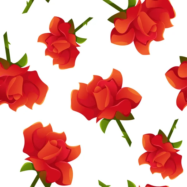 Patrón Sin Costuras Flores Hojas Rosa Roja Fondo Floral Para — Vector de stock