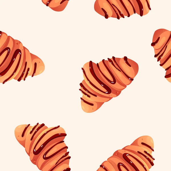 Patrón Croissant Chocolate Lindo Fondo Almuerzo Dibujos Animados Ilustración Vectorial — Archivo Imágenes Vectoriales