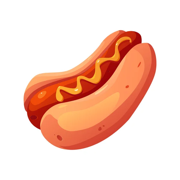 Hot Dog Com Mostarda Ilustração Desenhos Animados Isolados Vetoriais Fast — Vetor de Stock