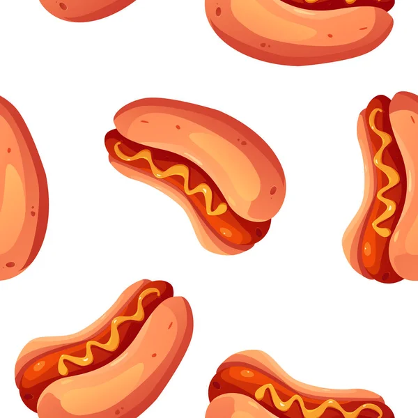 Padrão Cachorro Quente Ilustração Dos Desenhos Animados Vetoriais Fast Food — Vetor de Stock
