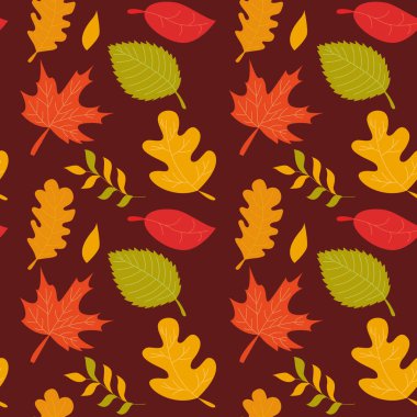 Güz Yaprakları Kahverengi Arkaplanda Kusursuz Desen. Kumaş, Duvar Kağıdı, Paket Kağıdı için Vektör Dokusu.
