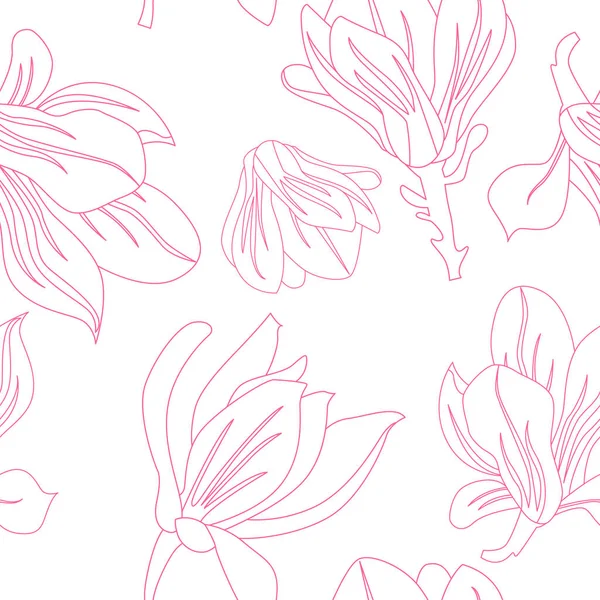 Manolya Çiçekli Kusursuz Çiçek Deseni Çizgi Çizimi — Stok Vektör