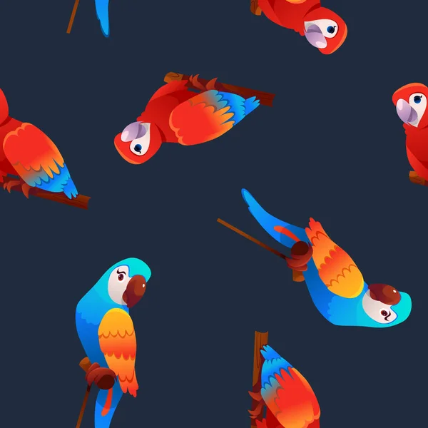 Projeto Fundo Vetor Papagaio Padrão Sem Costura Fundo Azul Escuro — Vetor de Stock