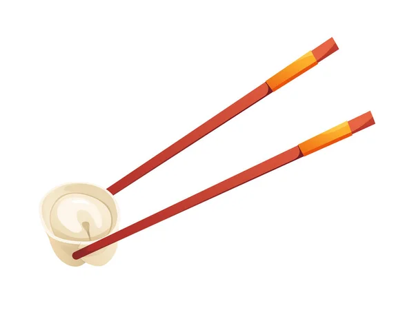 Chopsticks Segurando Dumpling Comida Tradicional Chinesa Ilustração Vetorial Comida Asiática — Vetor de Stock