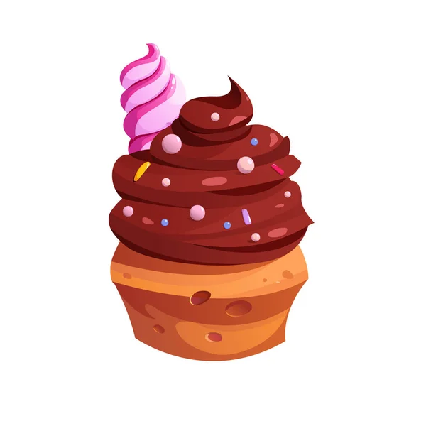 Cupcake Chocolate Cream Pastry Sprinkles Realistic Sweet Dessert Food Icon — Stock Vector