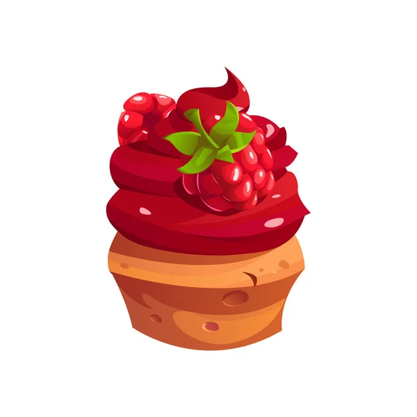 Cupcake Framboise Isolé Sur Fond Blanc Vector Sweet Dessert Icône — Image vectorielle