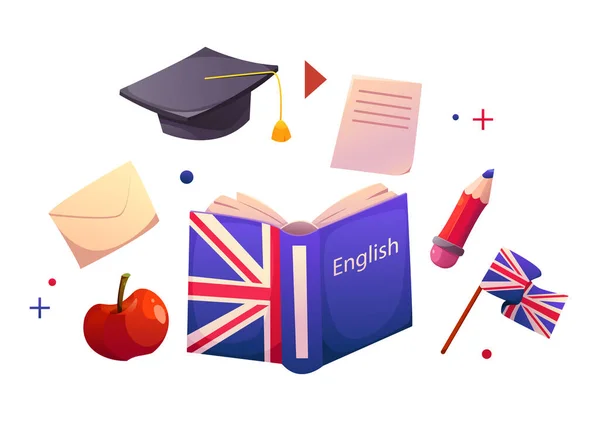 Conceito Escola Inglês Livro Leitura Aula Internet Aprendendo Escola Idiomas — Vetor de Stock