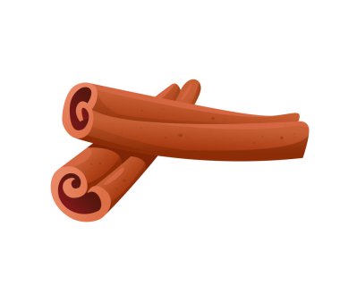 Beyaz üzerine izole edilmiş iki tarçın çubuğu. Aromatik baharat. Çizgi film tarzında Vektör İllüstrasyonu. Yiyecek Simgesi.