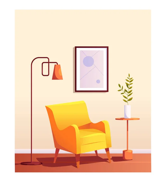 Wnętrze Pokoju Żółtym Krzesłem Cute Wektor Ilustracja Stylu Kreskówek Meble — Wektor stockowy