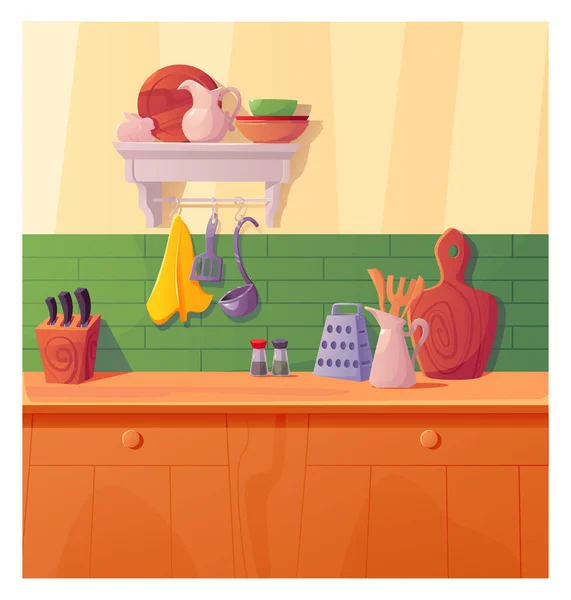 Внутрішня Кухня Приладами Куховарство Kitchenware Home Items Tile Wall Привабливий — стоковий вектор