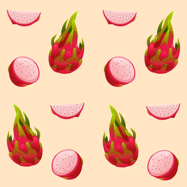 Padrão Sem Costura Com Dragon Fruit Pitaya Fundo Laranja Frutas — Vetor de Stock