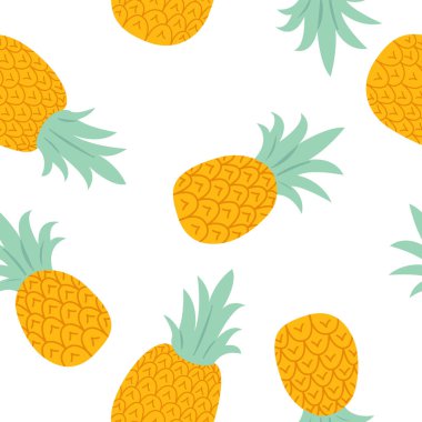 Ananaslı, pürüzsüz desen. Tekstil Tasarımı, Duvar Kağıdı, Paketleme için Yaz Arkaplanı. Düz Çizgi Film Biçiminde Vektör Resimleri.