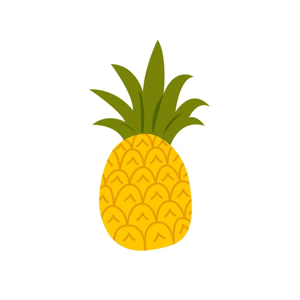 Ananas Mit Blatt Ikone Sommerfrüchte Isoliert Auf Weiß Vektorillustration Flachen — Stockvektor