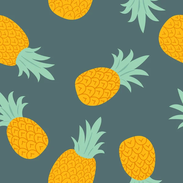 Padrão Sem Costura Abacaxi Amarelo Fundo Azul Textura Verão Fruit — Vetor de Stock