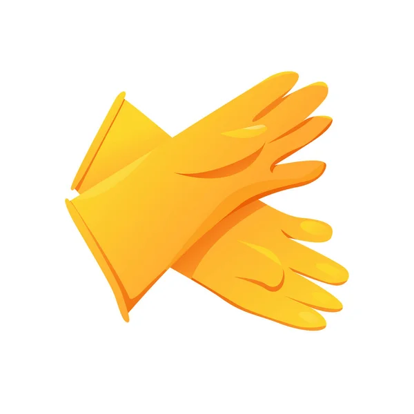 Желтые Резиновые Чистящие Перчатки Изолированные Белом Векторная Иллюстрация Стиле Мультфильма — стоковый вектор