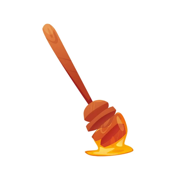 Ξύλινο Κουτάλι Μέλι Απομονωμένο Εικονογράφηση Διάνυσμα Στυλ Κινουμένων Σχεδίων — Διανυσματικό Αρχείο